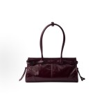 PRADA Bonnie Enamel metal triangular logo handbag, medium-sized women\'s Burgundy red